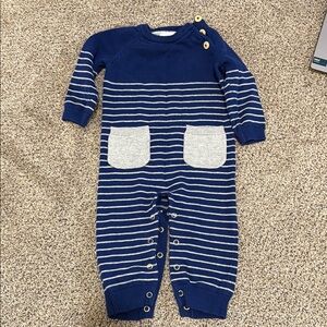 Navy Striped Woven Kids One Piece
